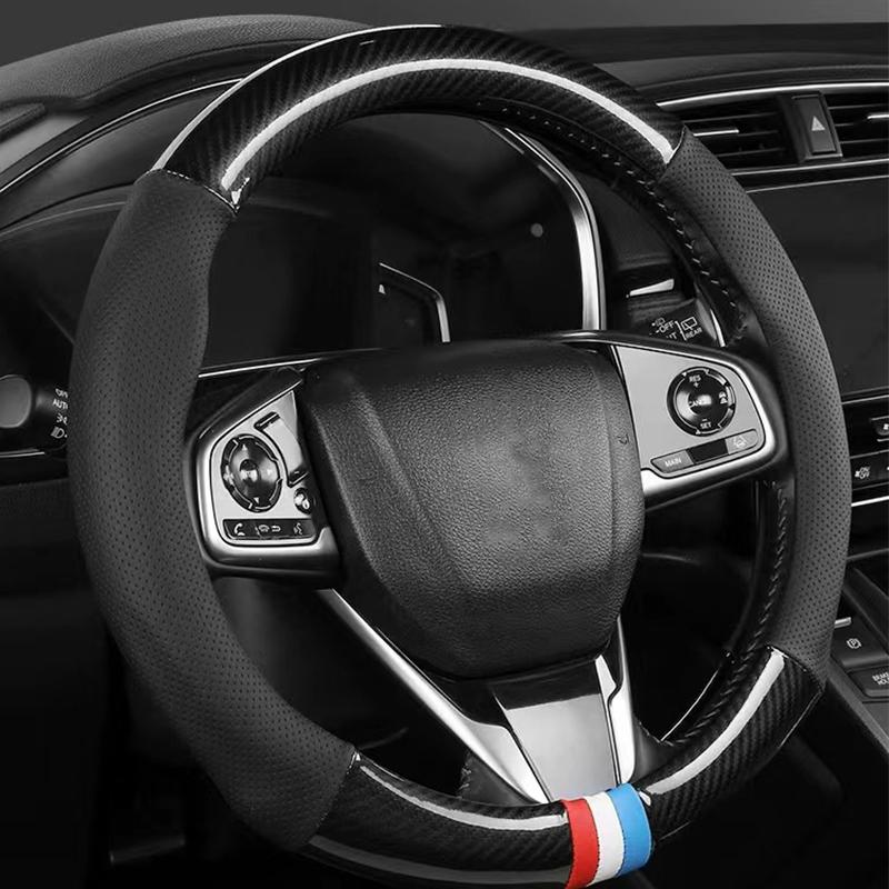 Suede Carbon Fiber Steering Wheel Cover Universal for Car Interior Breathable AntiSlip Fit for Most Vehicles