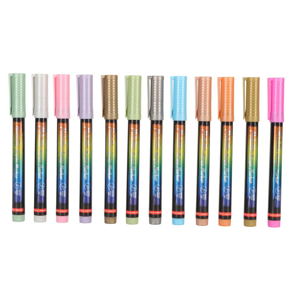 12 Colors Acrylic Paint Pens 0.7mm Fine Tip for Wood Glass Stone Metal