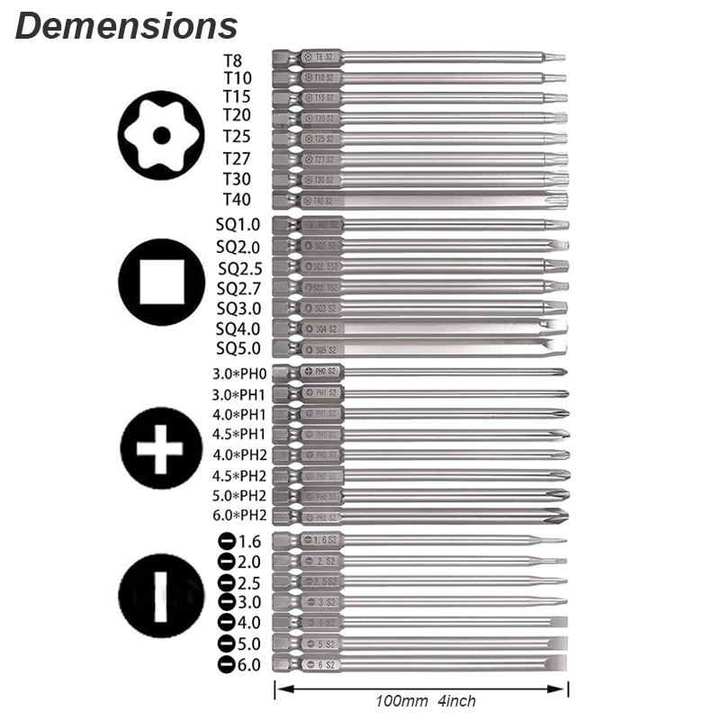 Отвертка бита Torx шлицевая Phillips квадратный наконечник гнездо магнитная головка 1/4 хвостовик для инструмента дрели прецизионная отвертка бита
