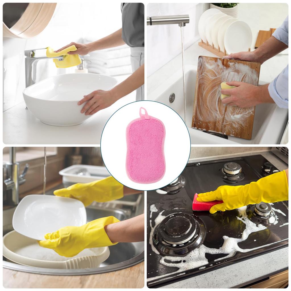 Uxcell Многоцелевая кухонная губка для мытья посуды Микрофибровая губка Губка для чистки Губка для мытья посуды Кухонная уборка Розовая 5 шт. Скраббер, Не царапает