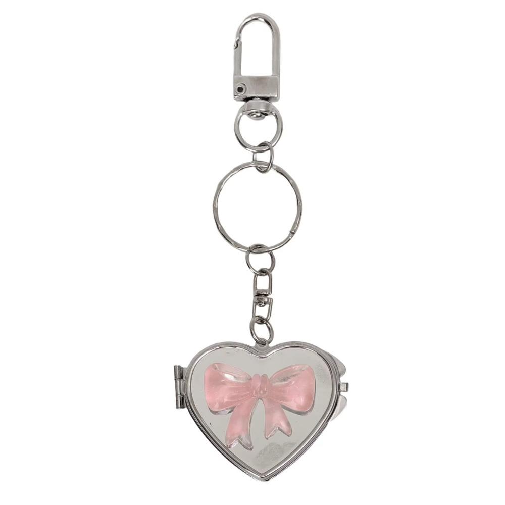 Double Sided Mirror Bag Hanging Keychain Heart Shape Cosmetic Mirror Key Chain Women
