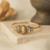 Wedding Engagement Anniversary Promise Gift – Marquise Cut Natural Labradorite Ring, Yellow Gold Plated Cluster, Handmade Leaves Design