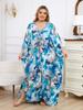 Plus Size Kaftan Bohemian Printed Summer Long Beach Dress Women Homewear Outfit Swim Suit Cover Up Loose Caftan