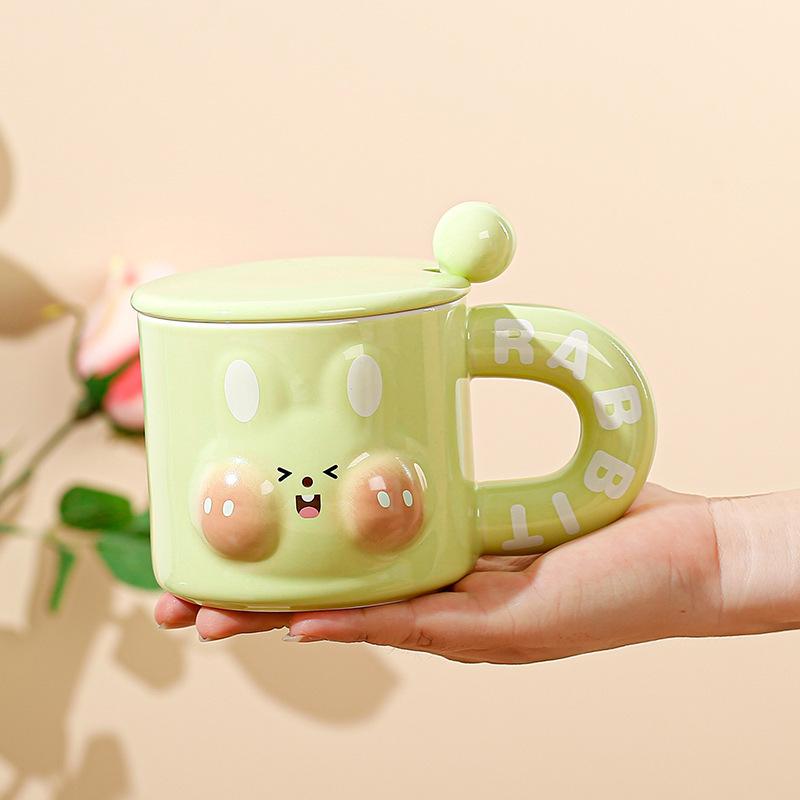 High-Value Rabbit Ceramic Cup With Lid Household Cute Couple Water Cup Creative Gift Souvenir