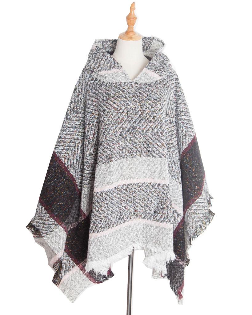 European & American Herringbone Women's Hooded Poncho Pullover (Spring, Autumn, Winter Collection)