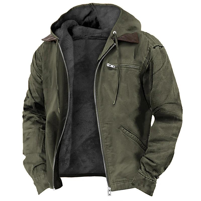 European And American Cross-Border E-Commerce Exclusive Solid Color Hooded Cotton Jacket Casual Men'S Fleece-Lined Zipper Pocket Jacket Coat