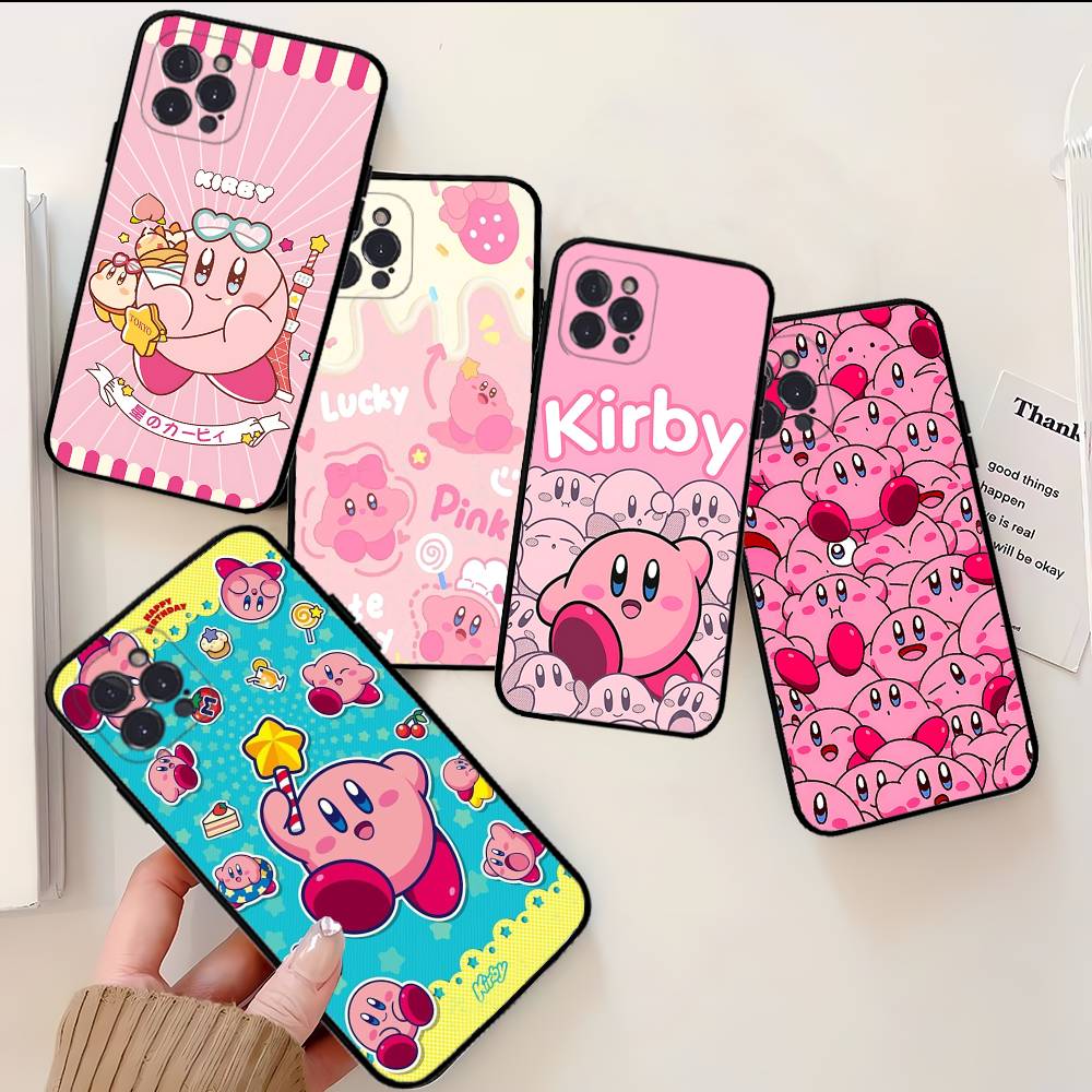 Аниме K-Kirby Милый чехол для телефона для iPhone 16 15 17 13 14 12 11 Pro Max Plus Черный корпус