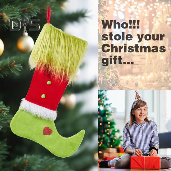 Рождественские чулки, плюшевые зеленые меховые носки, чулки в виде гномов, подвесные украшения для рождественской елки, зимние праздничные подарочные пакеты для украшения дома