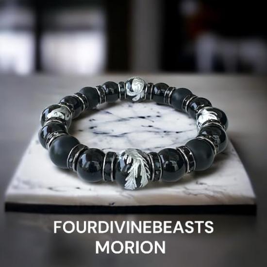 Браслет из натурального камня Power Stone Самый сильный браслет Four Divine Beasts Морион Матовый оникс Four Divine Beasts Серебряный гравированный оникс В комплекте с замшей