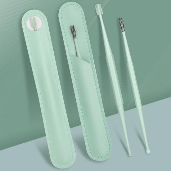 Silicone Earwax Remover Set Stainless Steel Ear Picks Double-Head Spiral Brush Head