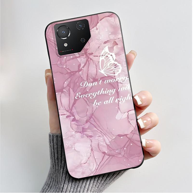 Чехол для ASUS ROG Phone 8 Чехол для ROG Phone 8 Pro Capa Мягкий Силикон Черный Корпус Чехлы для Телефона с Милым Цветочным Мультяшным Принтом