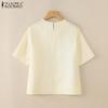 ZANZEA Women Summer Round Neck Short Sleeve Colorblock Blouses