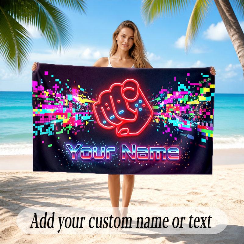 Neon Colorful Theme Soft Beach Towel Personalized Custom Name Text Towel Portable for Beach Pool Travel