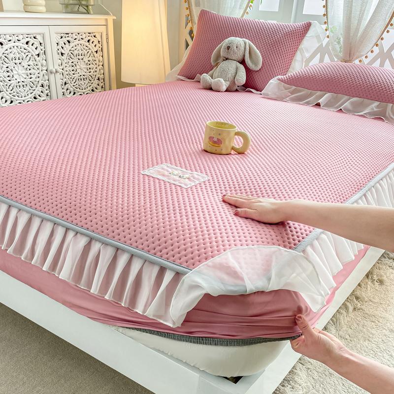 Waffle lace bed sheet, bean cool mat, three piece set, summer cool feeling, ice silk mat, mattress protective cover