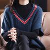 Осенне-зимний женский вязаный жилет с v-образным вырезом, свободный вязаный жилет с цветными блоками, вязаный свитер без рукавов