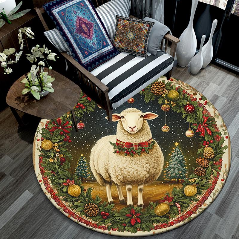 Christmas animals pattern round rug,Carpet Rug for Living Room Bedroom Playroom ,Non-slip Floor Mat,Holiday Gifts and Birthday Gifts.