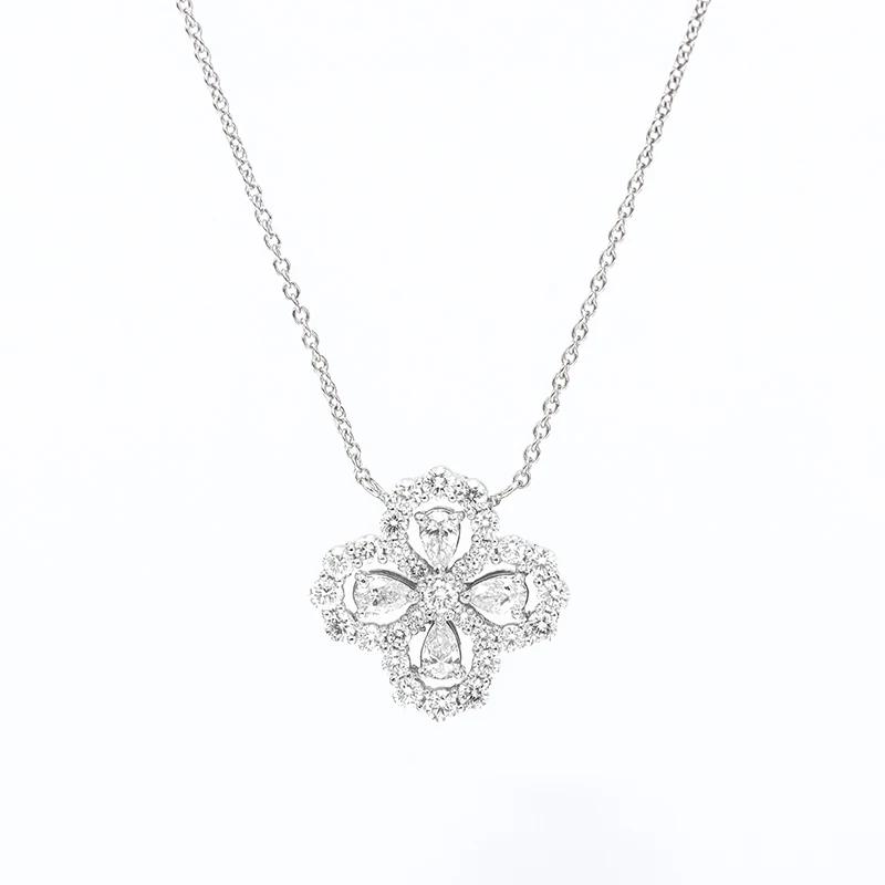 New Water Drop  Plate Necklace Clover Design Zircon Clavicle Chain Female Bride Jewelry Gift Ladies Necklace