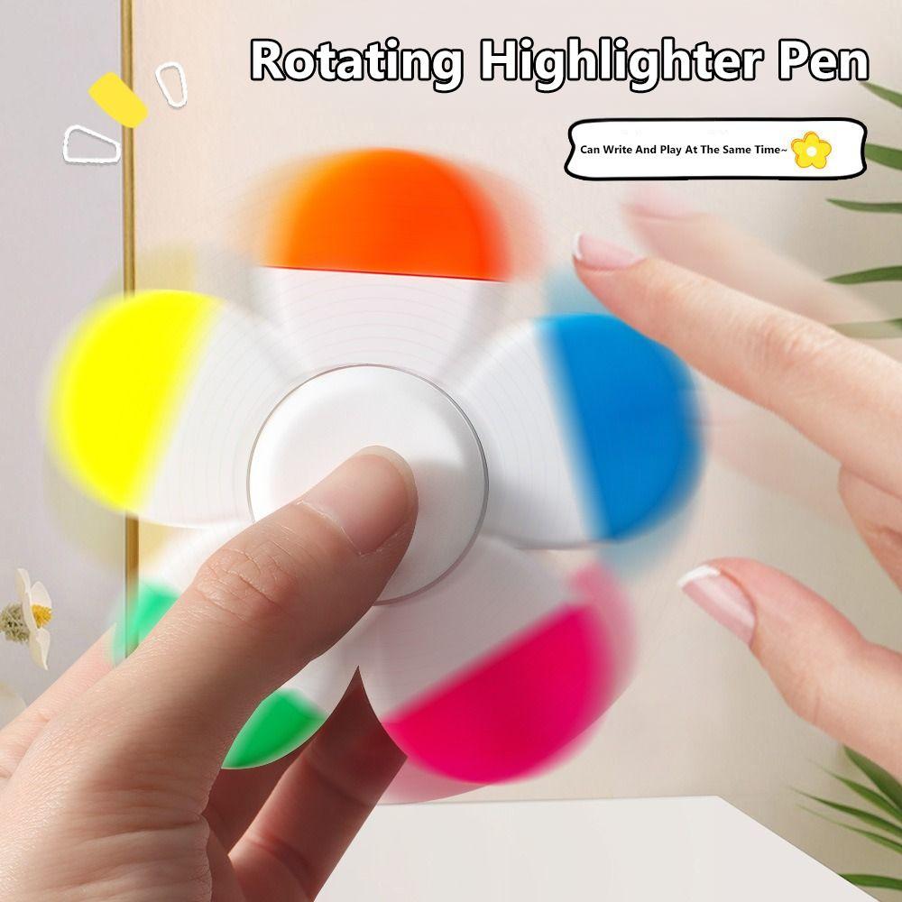 Multi-functional 5-in-1 Mini Highlighter Pen Rotating Fun Decompression Colored Marker Pen Graffiti Painting Pen Gift