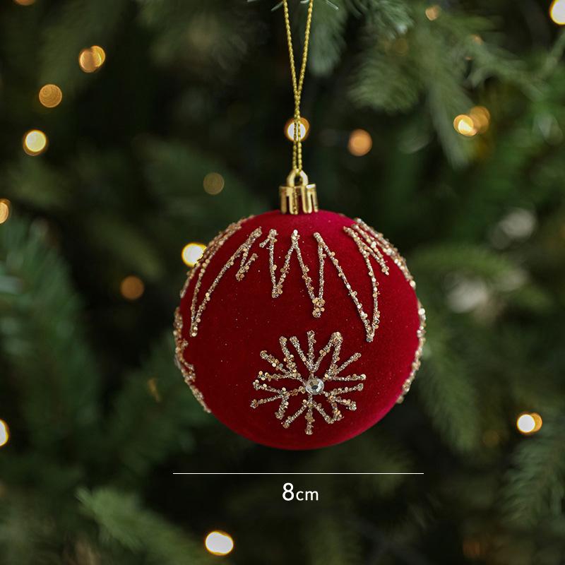 Red Flocking Christmas Ball Hanging Decorations Christmas Tree Ornaments Pendants New Year Christmas Shop Decorative Supplies