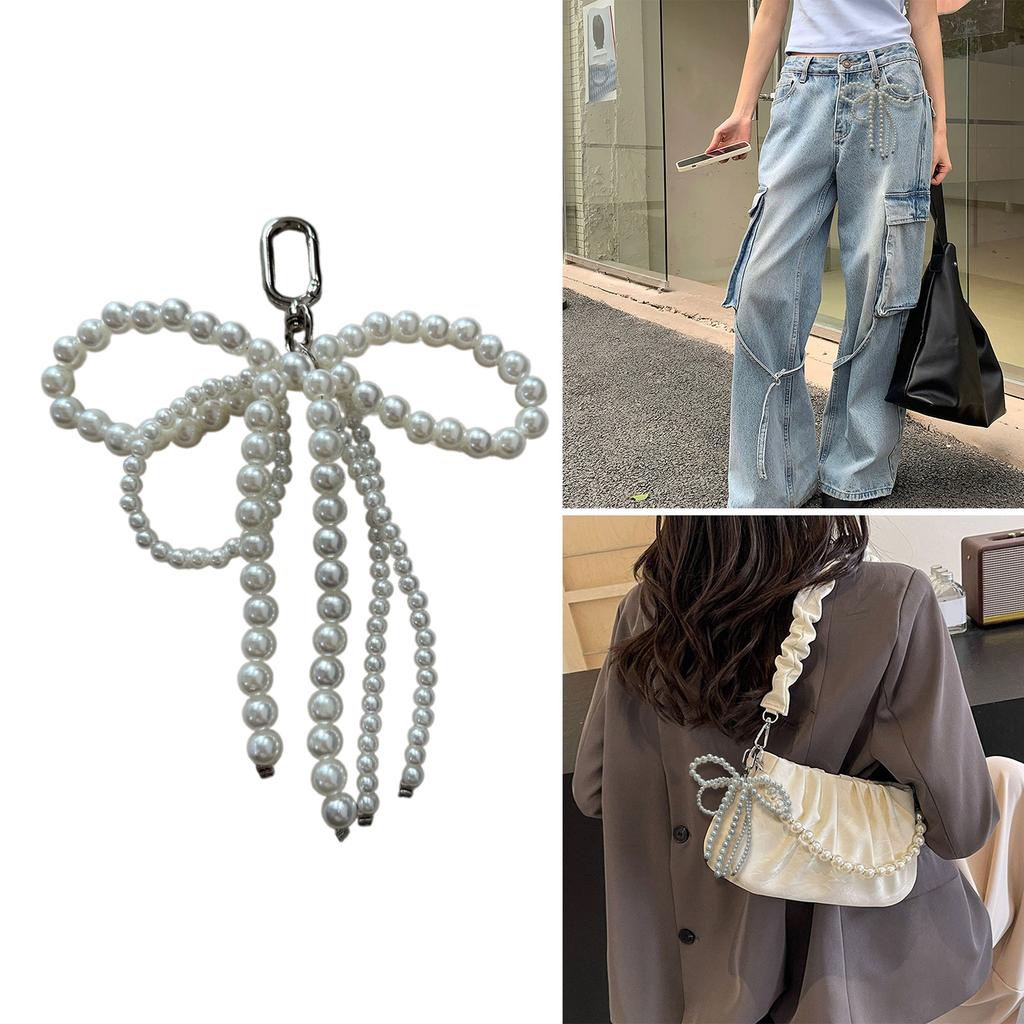 Lovely Pearl Beaded Bowknot Keychain Pendant Bag Phone Pendant Women Backpack Handbag Charm Lovely Hangings Decoration