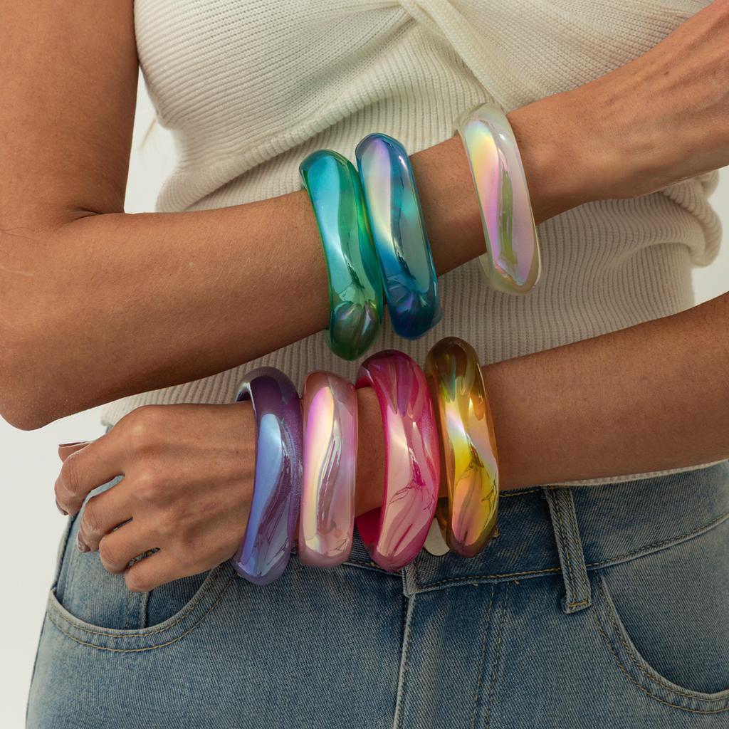 Ingemark 7 Colors Trendy Colorful Smooth Irregular Stacking Bangles for Women Y2K Resin Geometry Wide Bracelets New Yar Jewelry