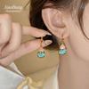 Diamond-encrusted Turquoise Gourd Ear Buckle Elegant Retro Versatile Earrings Personalized and Unique Temperament Earrings