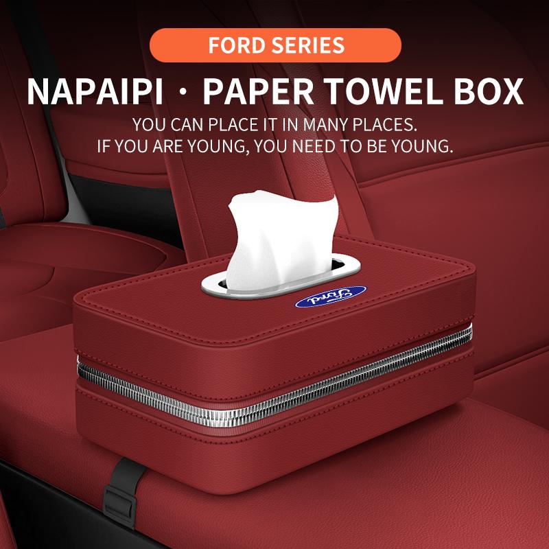 AAAMW1 For Ford Mondeo Focus Explorer Escape Kuga Everest Bronco F-150 Ranger Transit Car-Mounted Leather Tissue Paper Storage Box