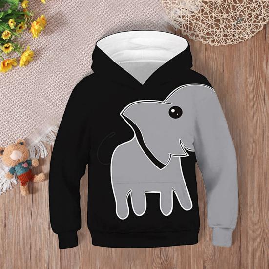 Толстовка с капюшоном для малышей с длинным рукавом, пуловер, толстовка с милым слоном, свободная толстовка с капюшоном, спортивная одежда для отдыха