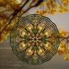 10-Inch Rustic Metal Wind Spinner Hanging Mandala - Intricate Green & Gold Outdoor Decor, 360° Swivel Hook for Garden