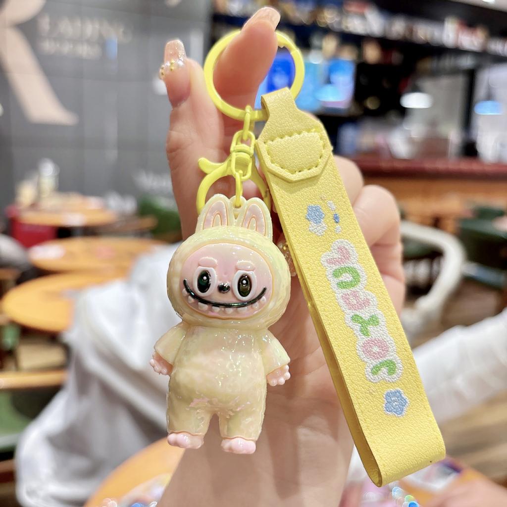 Cute Cartoon Electroplated Keychain Silicone Three-dimensional Leather Rope Doll Couple Grab Machine Bag Pendant