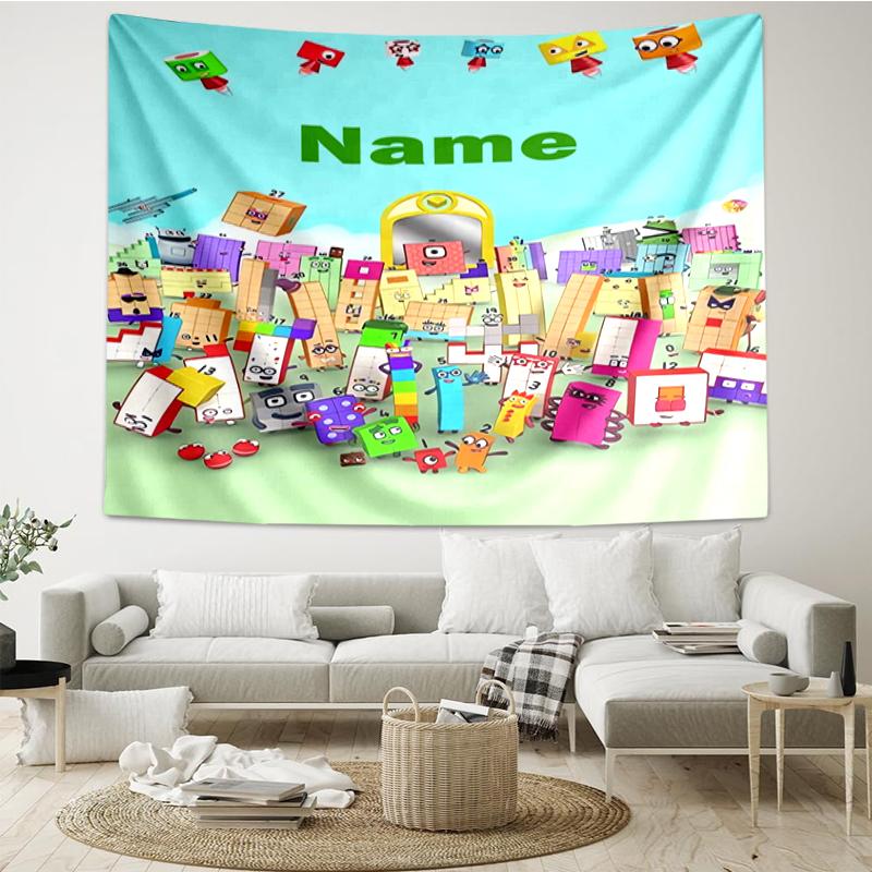 Custom Name Numberblocks Print Tapestry, Backdrop, Easy Setup, Ideal for Bedroom, Office & Living Room, with Aesthetic Wall Hanging Decor.