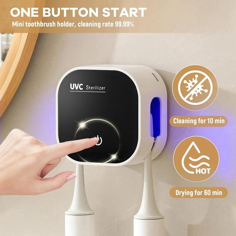 AT05-Настенный держатель зубной щетки с 2 слотами для щеток Подставка для электрической зубной щетки с функцией очистки и сушки
