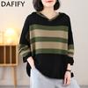 Women's Fashion Casual Fall Winter Colour Block Print Long Sleeve Hooded Sweaters