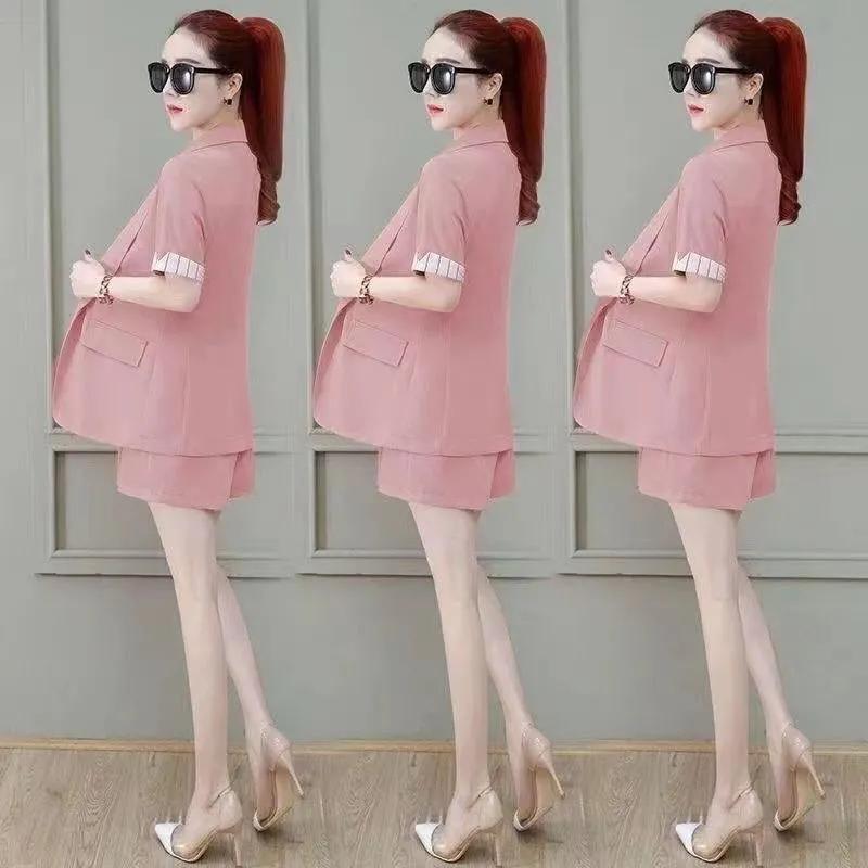 Женский летний костюм Temperament Commuter с короткими рукавами + однотонный дизайн с шортами