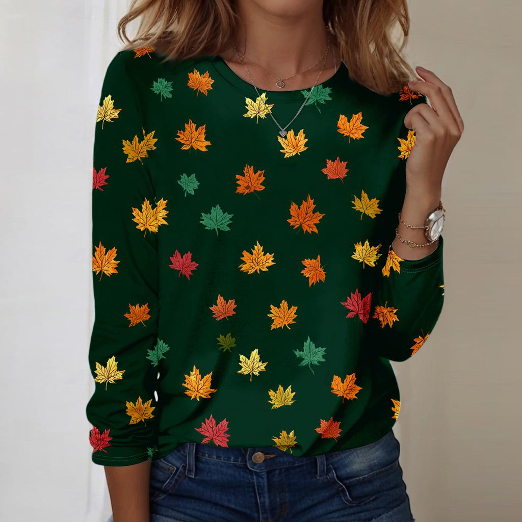 Women's Fashion Casual Long Sleeve Christmas Printed Round Neck Top