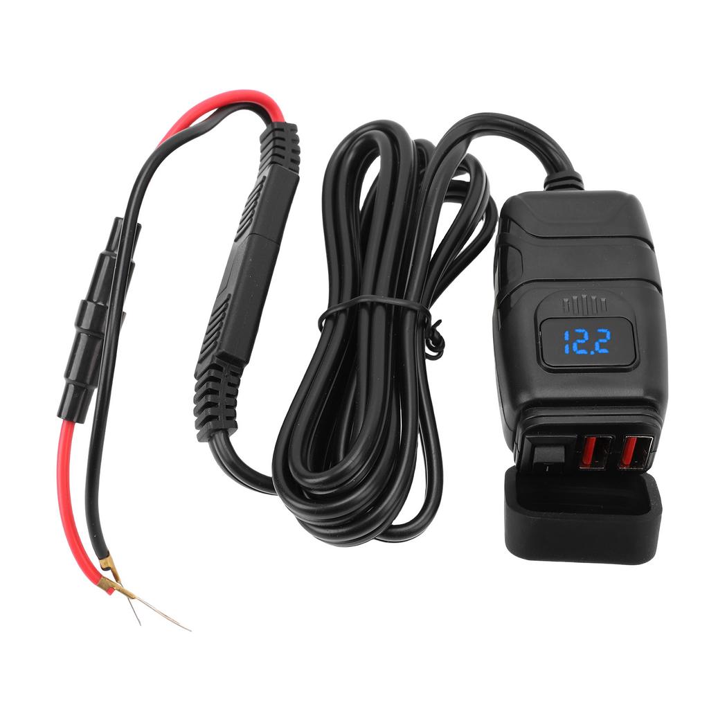 Motorcycle USB Charger Quick Charging 3.0 Dual USB Motorcycle Phone Charger with Voltmeter and ON Off Switch for Tablet