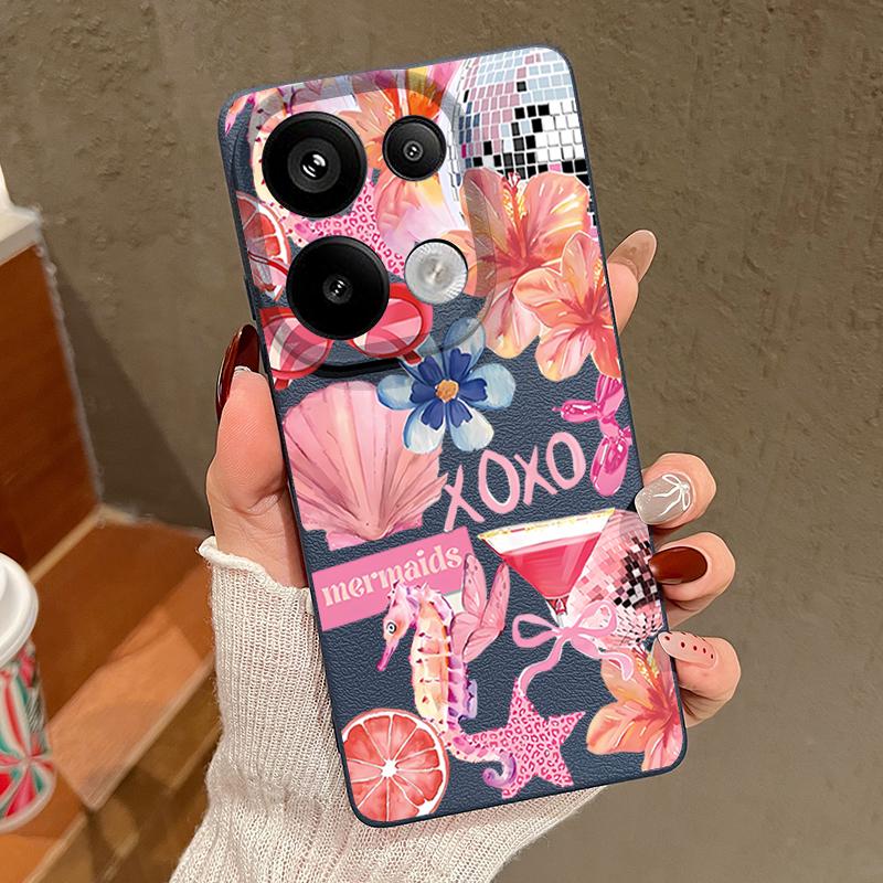 Розовый Чехол с Мультяшным Цветочным Рисунком для Xiaomi Redmi Note 14 13 Pro 5G 4G 12 11 Funda Xiaomi 14T 13T 11T Pro Силиконовая Крышка с Текстурой Кожи