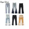 RogueWave European and American High Street Washed Jeans Retro Personalized Straight-leg Splicing Flared Pants Trendy Denim Trousers