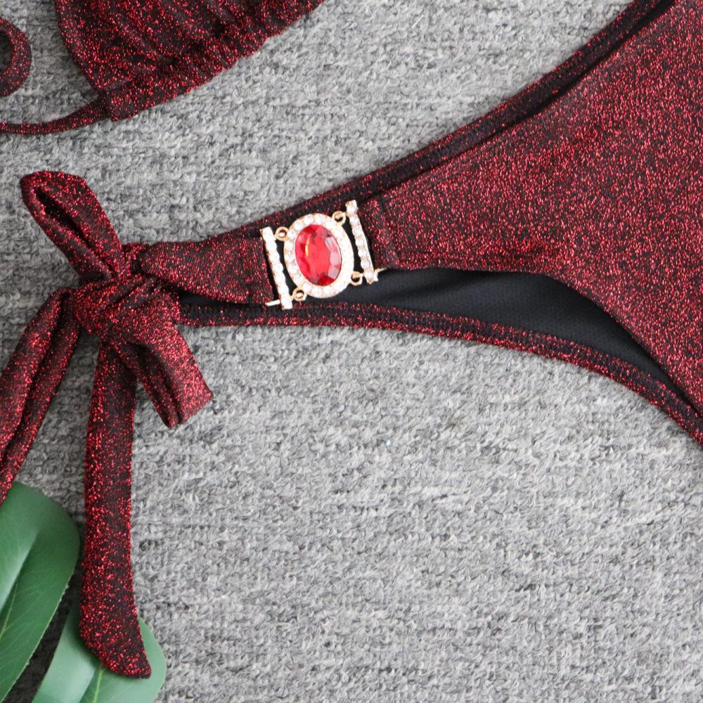 Сексуальный блестящий купальник с кристаллами и бриллиантами, бикини с золотым ремешком, женский купальник