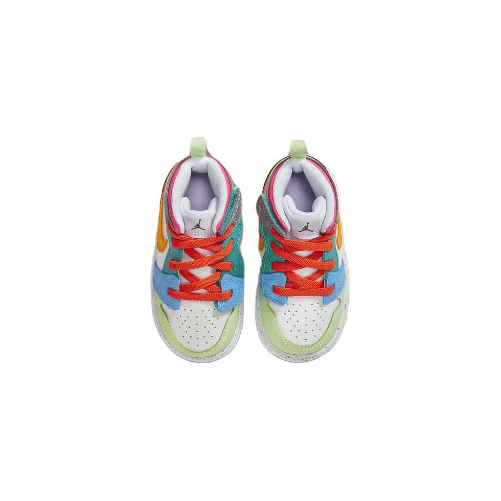 Jordan Air Jordan 1 Abrasion Resistant Mid top Children's Basketball Shoes Blue Orange Infant And Toddler FJ3463-100