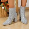 Осень и зима большой размер острые пайетки толстый каблук женские модные ботинки серебряные пайетки милые низкие ботинки женские ботинки