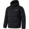 Li Ning Cba Series Logo Letter Zipper Casual Versatile Hooded Short Winter Cotton Jacket Men Jackets Black AJMU087-1