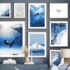 Blue Sea Whale Coral Lighthouse Marble Wall Art Canvas Painting Nordic Posters And Prints Wall Pictures For Living Room Decor