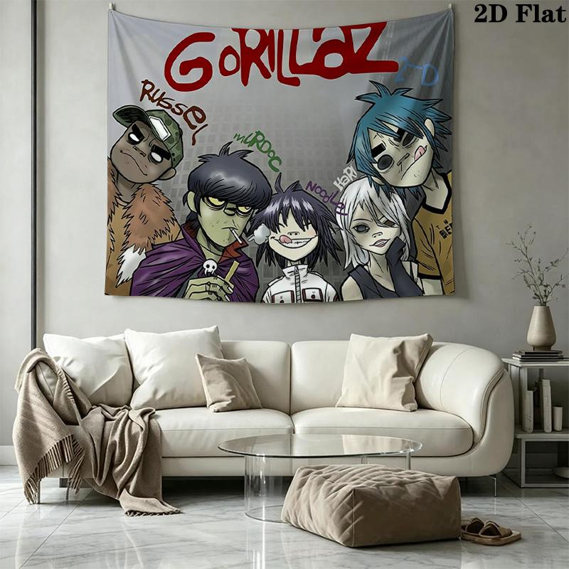 Gorillaz Wall Tapestry Aesthetic Wall Hanging Printed Fabric Blanket Decorative Tapestries for Bedroom Living Room Home Decor