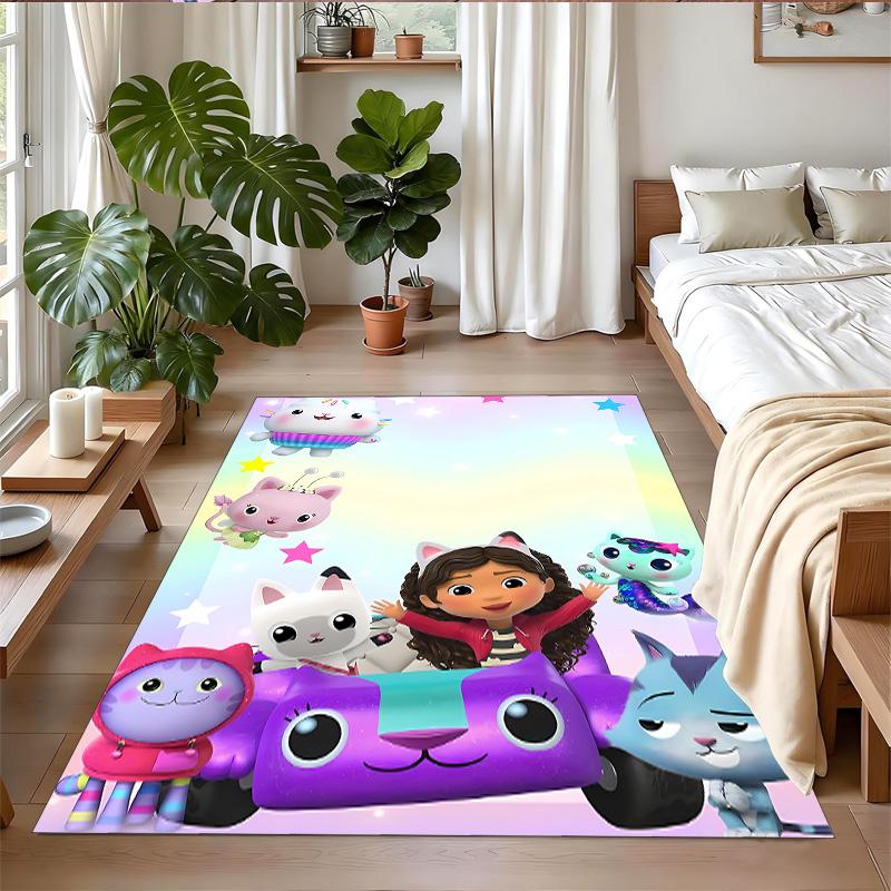Anti‑Slip Crystal Velvet Floor Rug, Gabby's Dollhouse Design Carpet for Indoor Living Bedroom Home Decoration