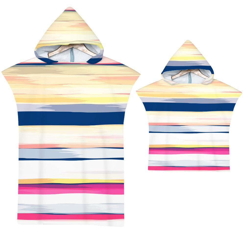 Stripe Hooded Cloak Pink Quick Dry Large Beach Bath Towel Microfiber Wetsuit Adult Child Parent-Child Changing Poncho Bathrobe