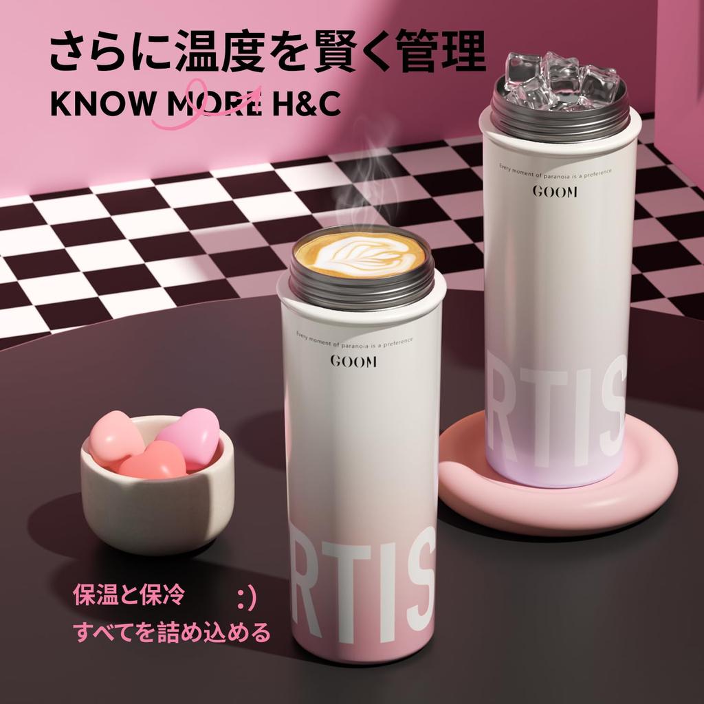 GOOM Water Bottle 600ml Thermal Bottle 31603 Stainless Steel Bottle 3WAY Water Bottle with Straw Large Capacity Vacuum Insulated Strap Included Tea
