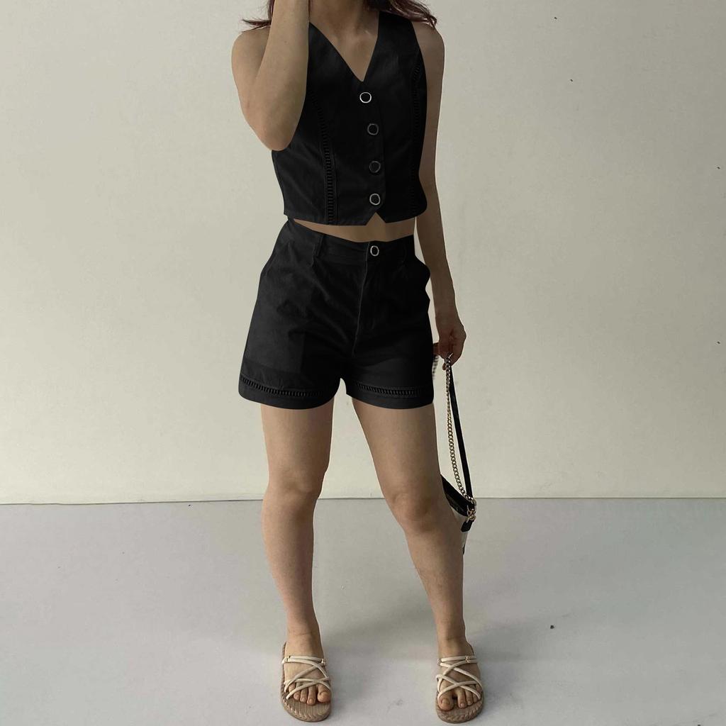 Women's Summer Fashion Casual Button Vest Shorts Suit Women's Clothing