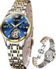 Automatic Mechanical with Date Gold L6608 Women's Watch, Cute, Waterproof, Luminous, Diamonds, Display, Blue, & Blue,
