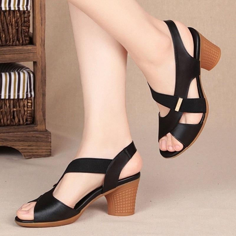 Босоножки на среднем каблуке женские летние Fish Mouth Set Feet Туфли на высоком толстом каблуке